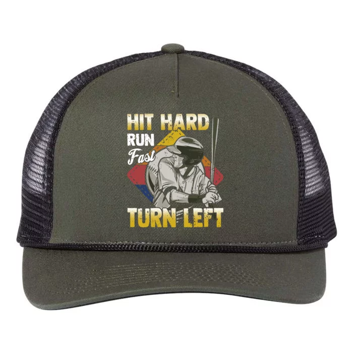 Basebal Hit Hard Run Fast Turn Left Funny Baseball Gift Retro Rope Trucker Hat Cap