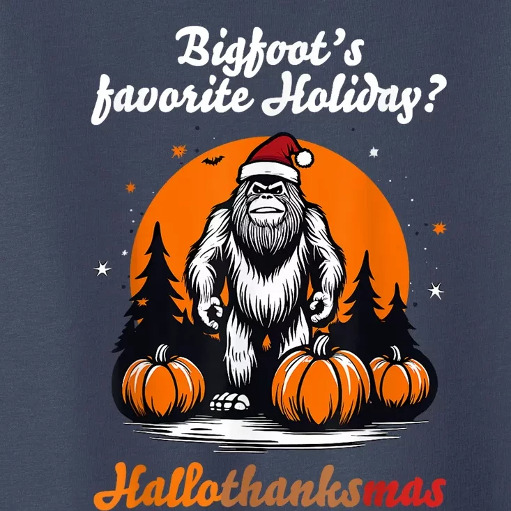 Bigfoots Hallothanksmas Holiday Pumpkin Field Christmas Hat Toddler T-Shirt