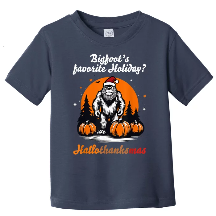 Bigfoots Hallothanksmas Holiday Pumpkin Field Christmas Hat Toddler T-Shirt