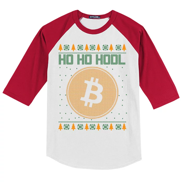 Bitcoin Ho Ho Hodl Crypto Ugly Christmas Kids Colorblock Raglan Jersey