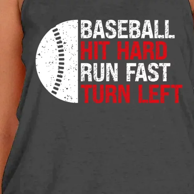 Baseball Hit Hard Run Fast Turn Left Funny Sport Baseball Women's Knotted Racerback Tank