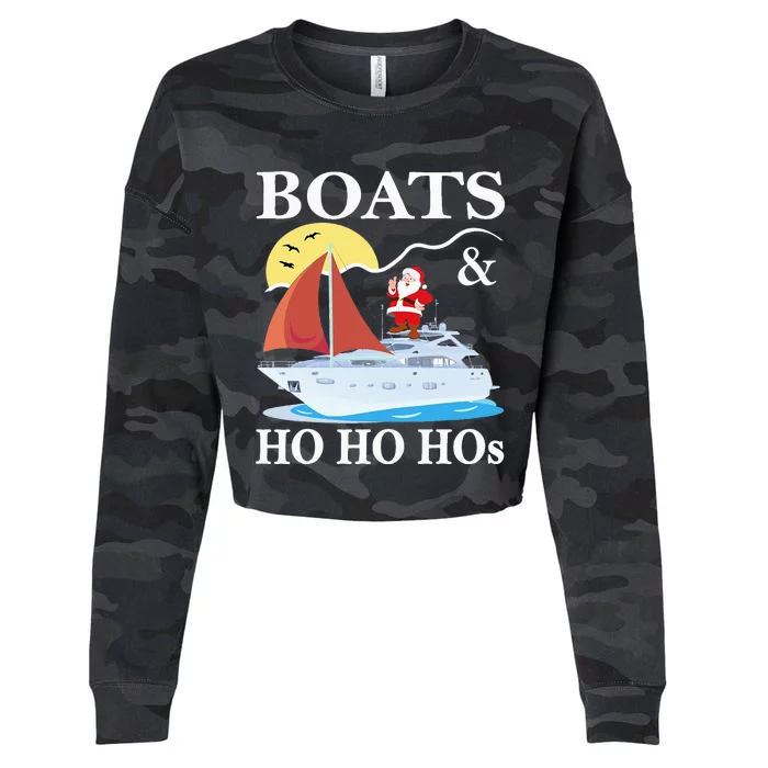 Boats & Ho Ho Hos Christmas Pajama Funny Humor Xmas Boating Cropped Pullover Crew