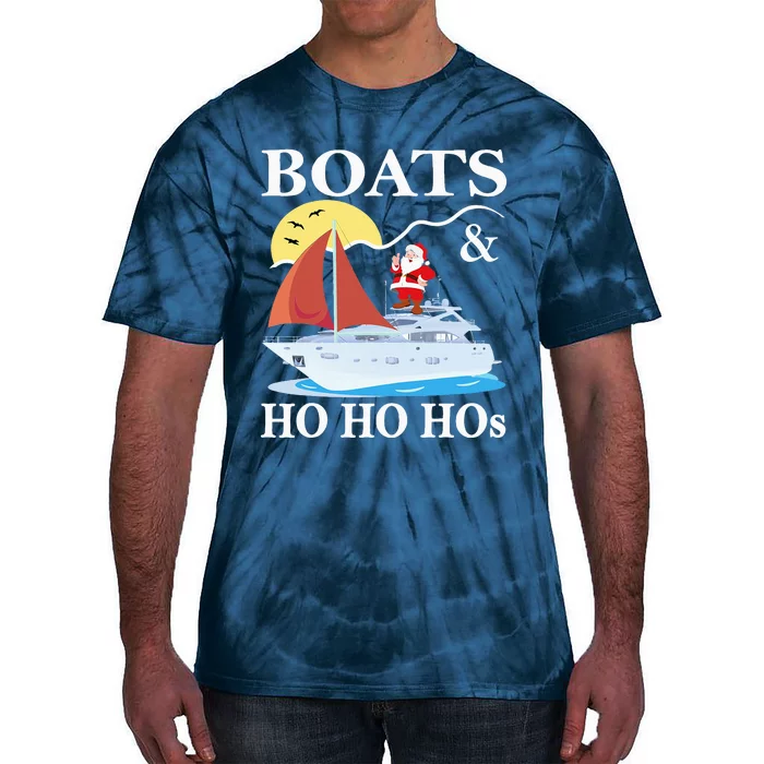 Boats & Ho Ho Hos Christmas Pajama Funny Humor Xmas Boating Tie-Dye T-Shirt