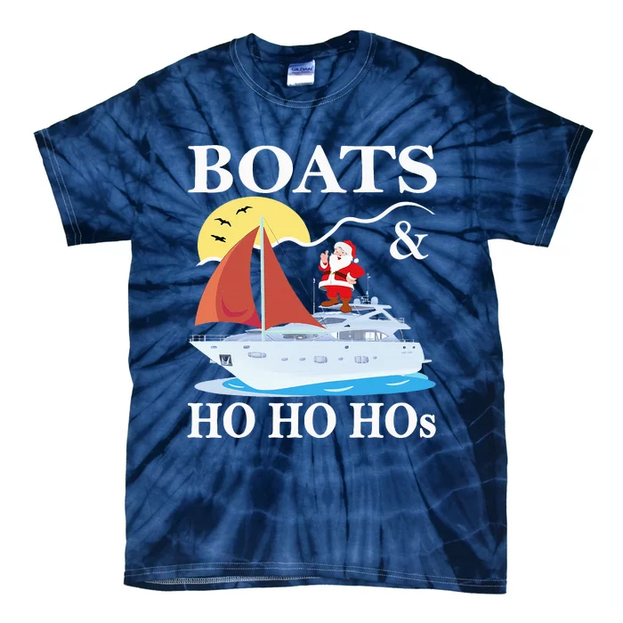 Boats & Ho Ho Hos Christmas Pajama Funny Humor Xmas Boating Tie-Dye T-Shirt