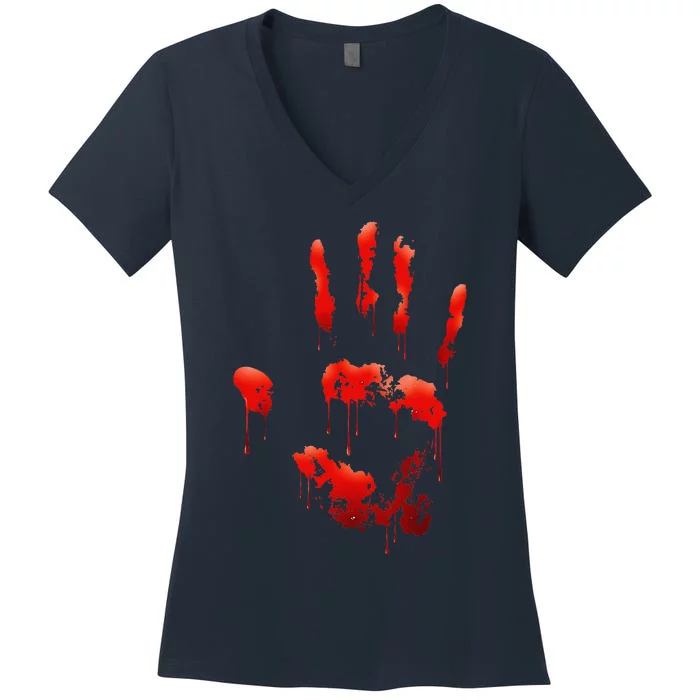 Bloody Handprint Horror Halloween Party Night Costume Women's V-Neck T-Shirt