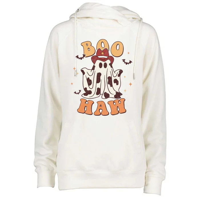 Boo Haw Halloween Trick Or Treat Spooky Season Ghost Retro Womens Funnel Neck Pullover Hood