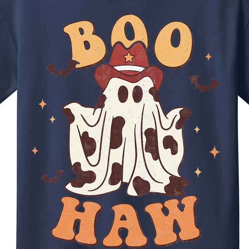 Boo Haw Halloween Trick Or Treat Spooky Season Ghost Retro Kids T-Shirt