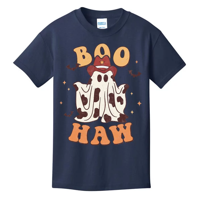 Boo Haw Halloween Trick Or Treat Spooky Season Ghost Retro Kids T-Shirt