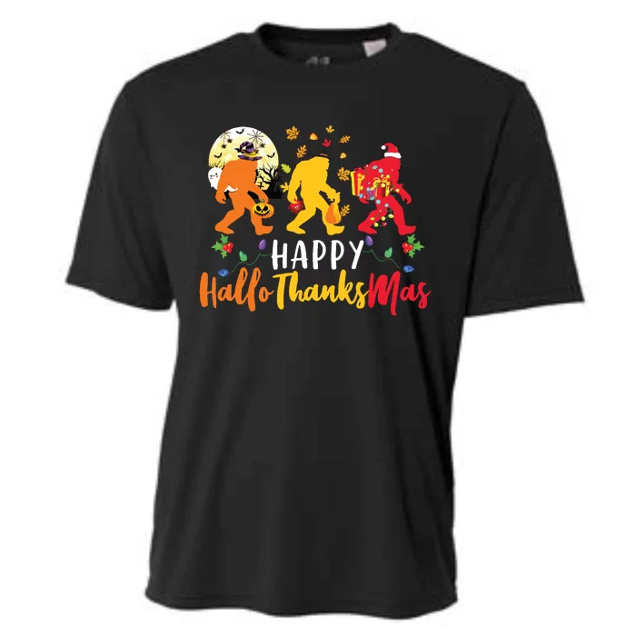 Bigfoot Happy Hallothanksmas Halloween Thanksgiving Xmas Cooling Performance Crew T-Shirt