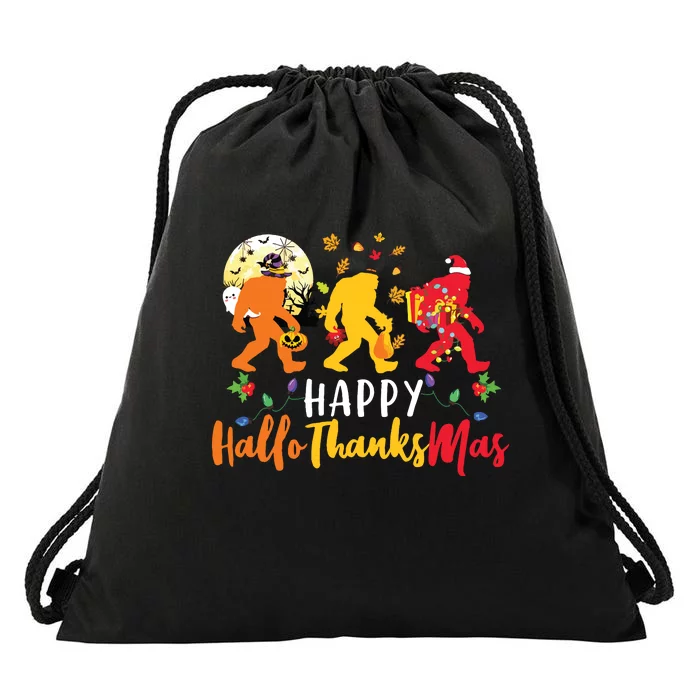 Bigfoot Happy Hallothanksmas Halloween Thanksgiving Xmas Drawstring Bag