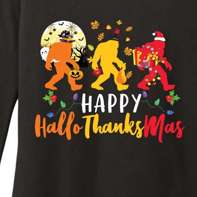 Bigfoot Happy Hallothanksmas Halloween Thanksgiving Xmas Womens CVC Long Sleeve Shirt