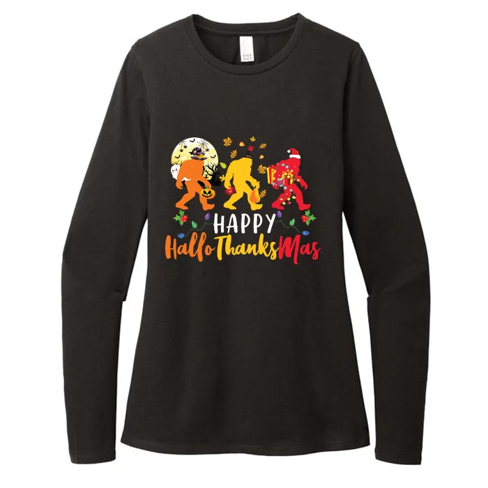 Bigfoot Happy Hallothanksmas Halloween Thanksgiving Xmas Womens CVC Long Sleeve Shirt