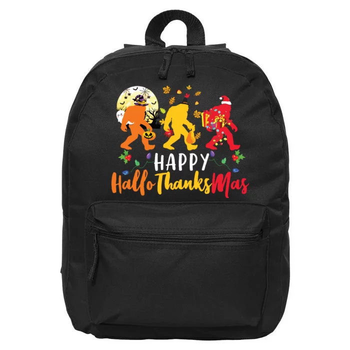 Bigfoot Happy Hallothanksmas Halloween Thanksgiving Xmas 16 in Basic Backpack