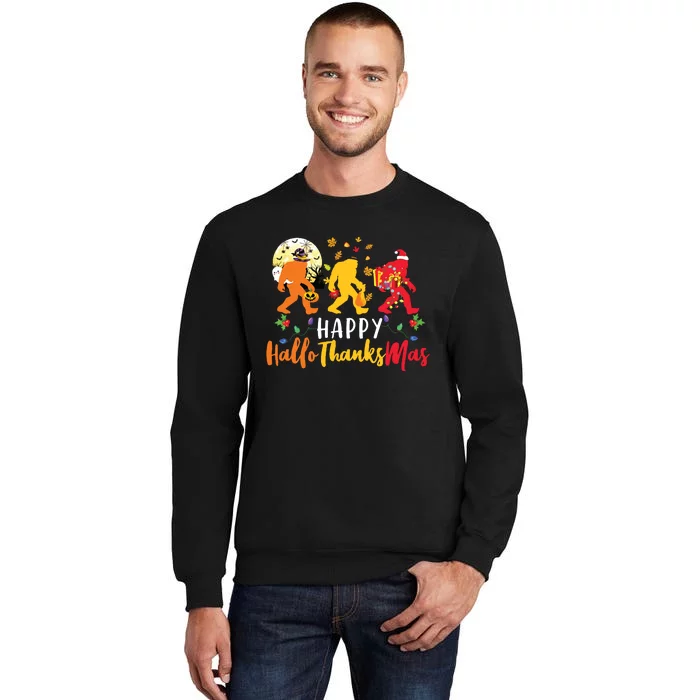 Bigfoot Happy Hallothanksmas Halloween Thanksgiving Xmas Tall Sweatshirt