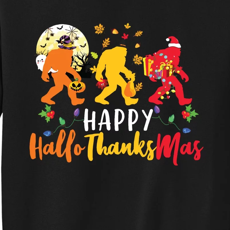 Bigfoot Happy Hallothanksmas Halloween Thanksgiving Xmas Tall Sweatshirt