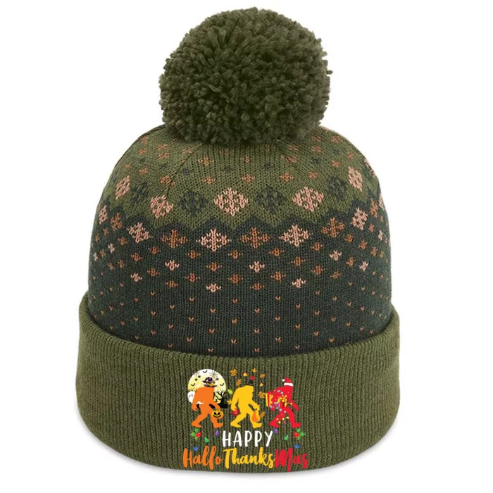 Bigfoot Happy Hallothanksmas Halloween Thanksgiving Xmas The Baniff Cuffed Pom Beanie