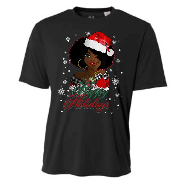 Black Happy Holidays African American Santa Mrs Claus Meaningful Gift Cooling Performance Crew T-Shirt