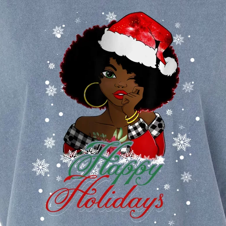 Black Happy Holidays African American Santa Mrs Claus Meaningful Gift Garment-Dyed Women's Muscle Tee