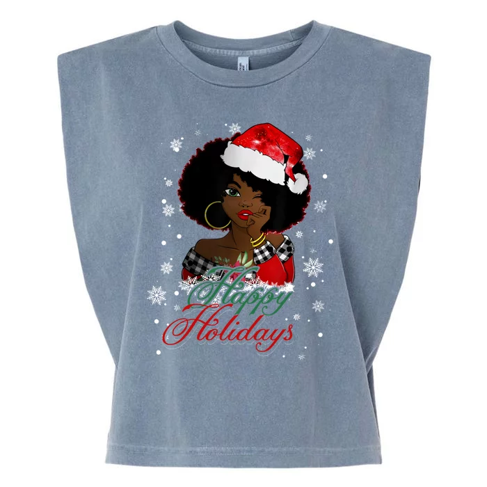 Black Happy Holidays African American Santa Mrs Claus Meaningful Gift Garment-Dyed Women's Muscle Tee