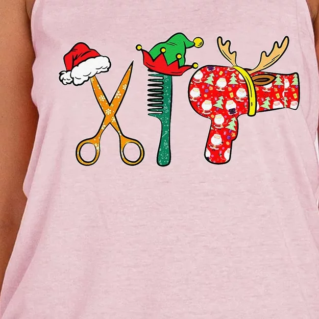 Barber Hair Hustler Christmas Pajama Cool Xmas Hair Stylist Women's Knotted Racerback Tank