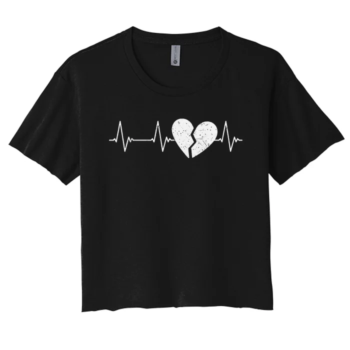 Broken Heart Heartbeat EKG Heartbreak Pulse Heartbroken Women's Crop Top Tee