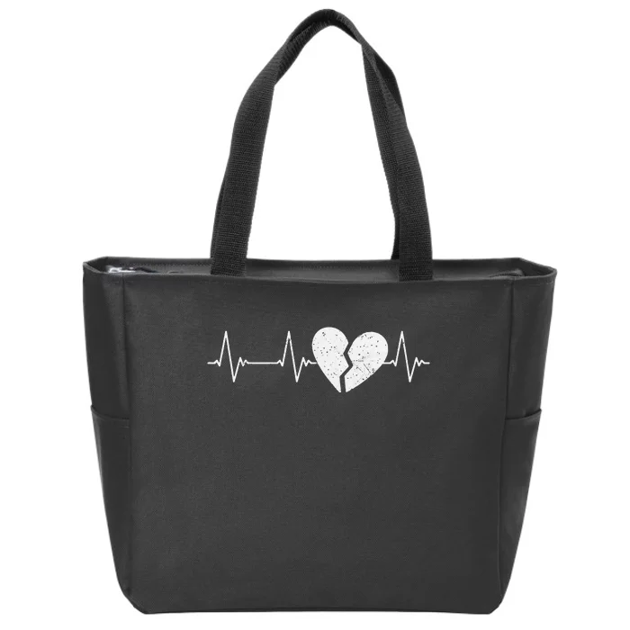 Broken Heart Heartbeat EKG Heartbreak Pulse Heartbroken Zip Tote Bag