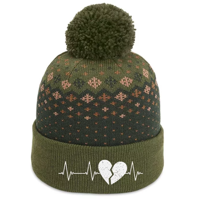 Broken Heart Heartbeat EKG Heartbreak Pulse Heartbroken The Baniff Cuffed Pom Beanie