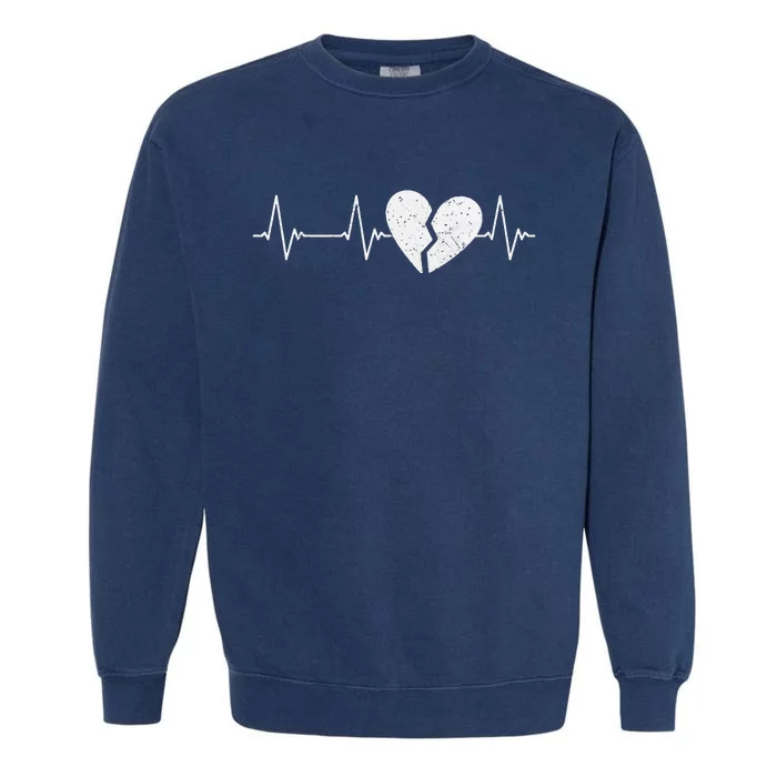 Broken Heart Heartbeat EKG Heartbreak Pulse Heartbroken Garment-Dyed Sweatshirt