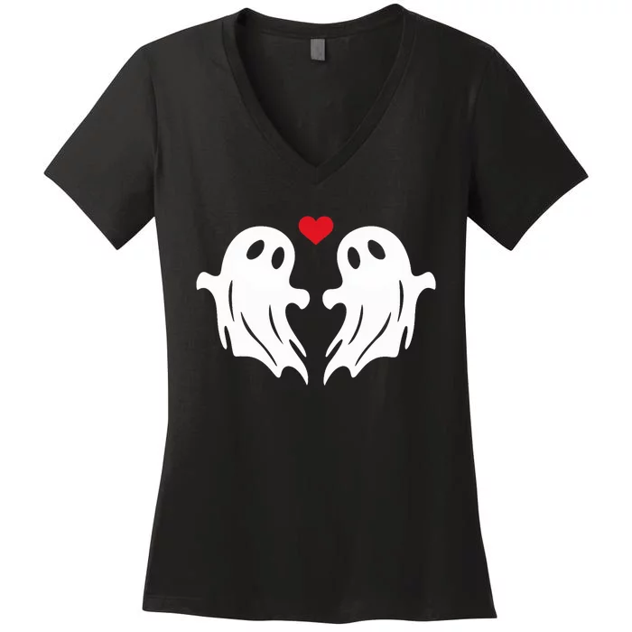 Boo Heart Halloween Couple Costume Girlfriend Boyfriend Women's V-Neck T-Shirt