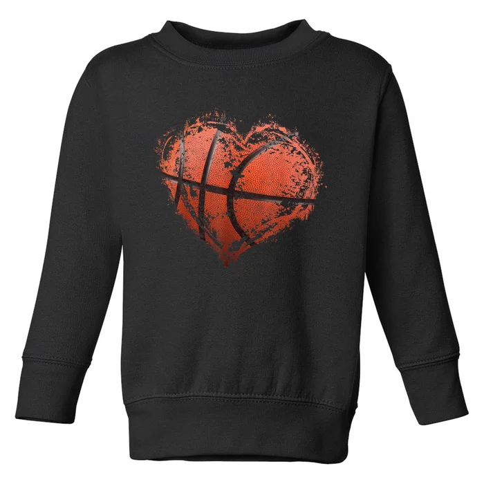 Basketball Heart Happy ValentineS Day Basketball Toddler Sweatshirt