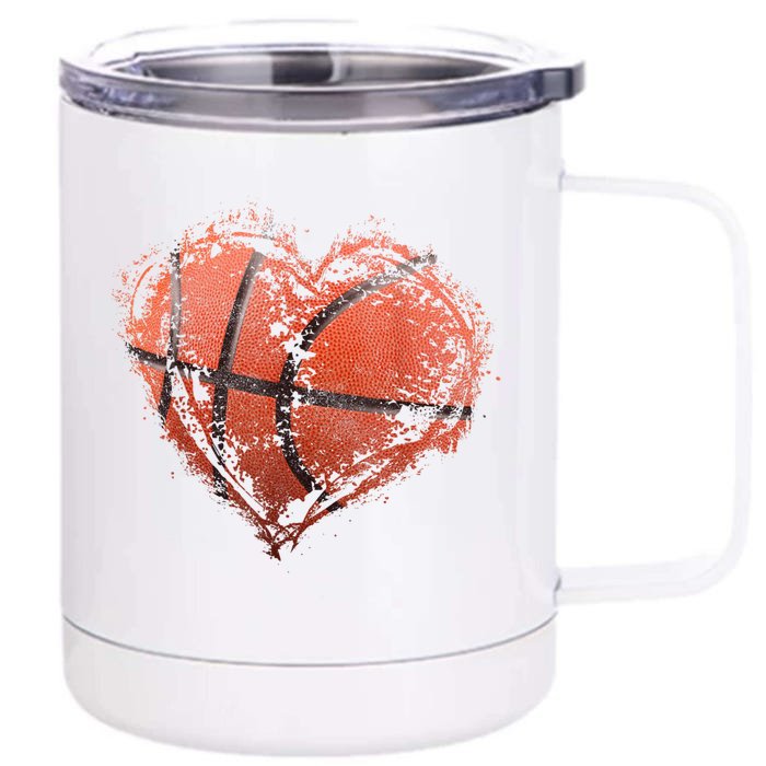 Basketball Heart Happy ValentineS Day Basketball Front & Back 12oz Stainless Steel Tumbler Cup