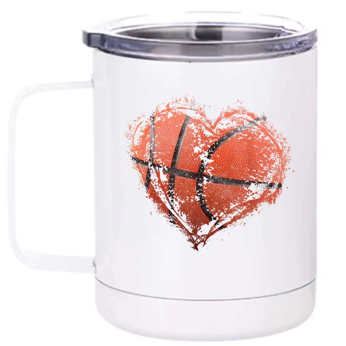 Basketball Heart Happy ValentineS Day Basketball Front & Back 12oz Stainless Steel Tumbler Cup