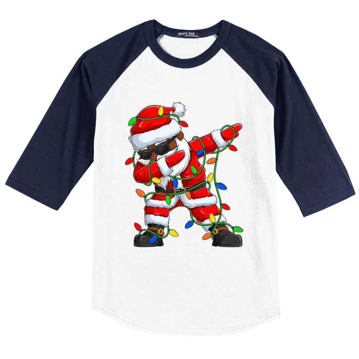 Black Hip Hop Afro American Dabbing Santa Xmas Tree Lights Gift Baseball Sleeve Shirt