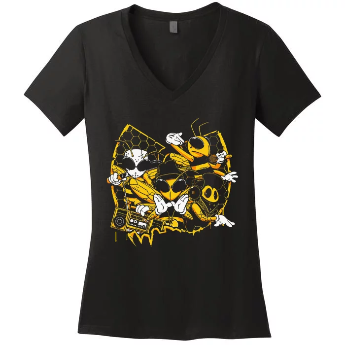 Bees Hip Hop Old School Rap Lover Funny Gift Women's V-Neck T-Shirt