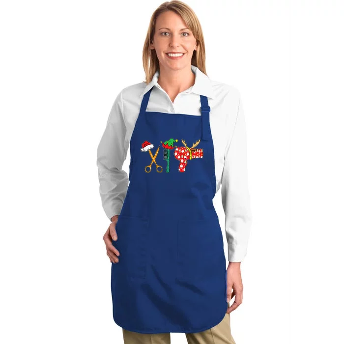 Barber Hair Hustler Christmas Pajama Cool Xmas Hair Stylist Full-Length Apron With Pocket