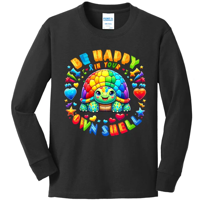 Be Happy In Your Own Shell Autism Awareness Turtle Kids Long Sleeve Shirt