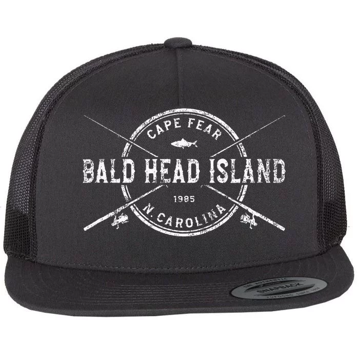 Bald Head Island Nc Vintage Crossed Fishing Rods Flat Bill Trucker Hat