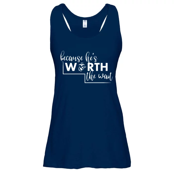 Because He Is Worth The Wait Marine Corps Girlfriend Army Wife Ladies Essential Flowy Tank