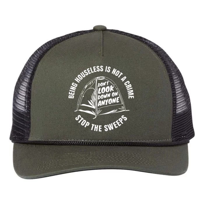 Being Houseless Is Not A Crime Stop The Sweeps Retro Rope Trucker Hat Cap