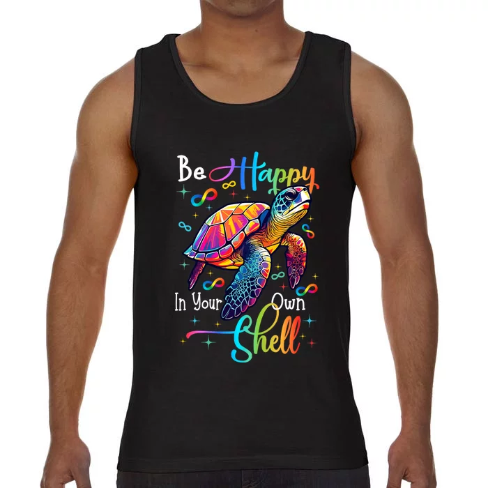 Be Happy In Your Own Shell Autism Awareness Rainbow Turtle Comfort Colors® Tank Top