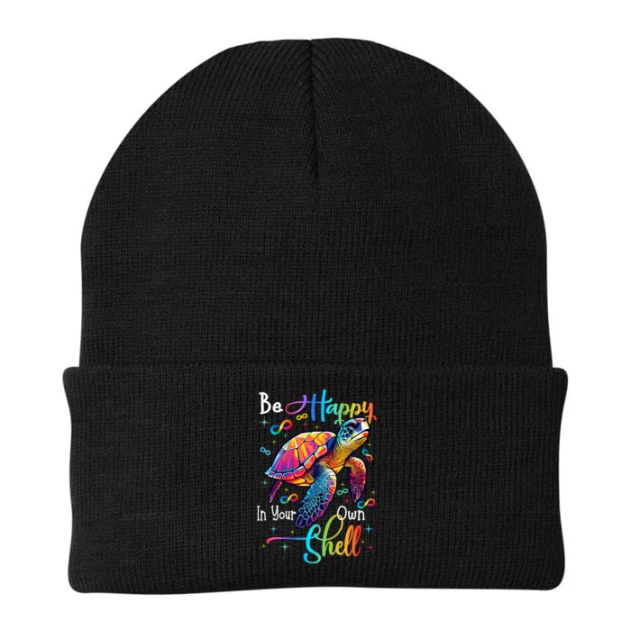 Be Happy In Your Own Shell Autism Awareness Rainbow Turtle Knit Cap Winter Beanie