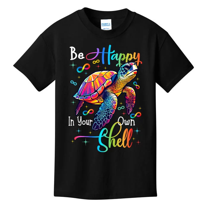 Be Happy In Your Own Shell Autism Awareness Rainbow Turtle Kids T-Shirt