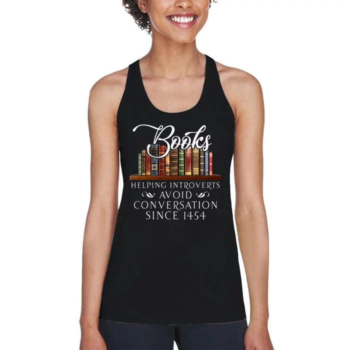 Books helping introverts avoid conversation Women's Racerback Tank