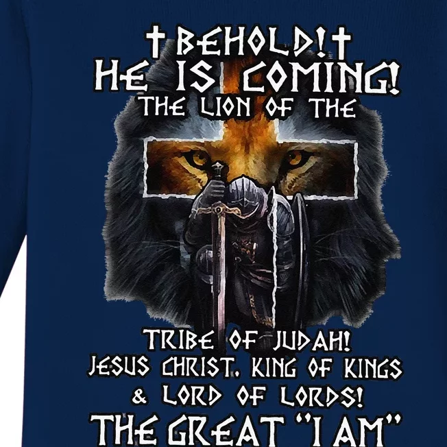 Behold He Is Coming The Lion Of The Tribe Of Judah Jesus Baby Long Sleeve Bodysuit