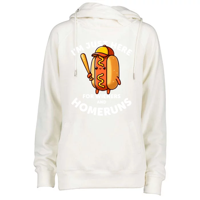 Baseball Humor IM Just Here For Wieners And Homeruns Gift Womens Funnel Neck Pullover Hood