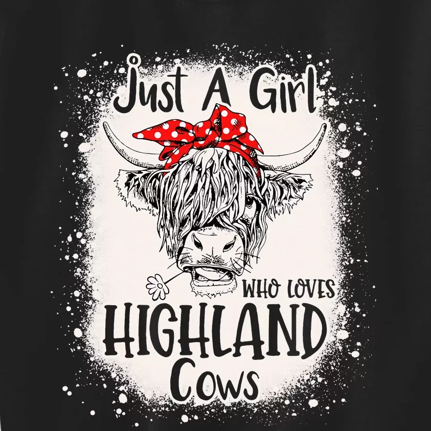 Bleached Heifer Just a Who Loves Highland Cows Kids Sweatshirt