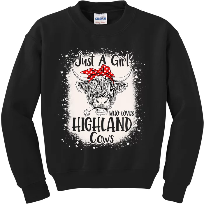 Bleached Heifer Just a Who Loves Highland Cows Kids Sweatshirt