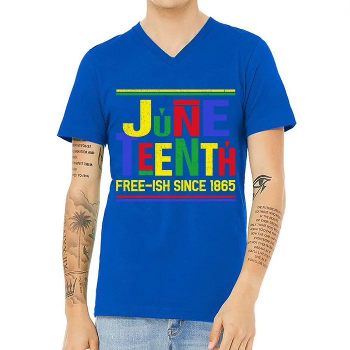 Black History Juneteenth Freegiftish Since 1865 African Melanin Funny Gift V-Neck T-Shirt