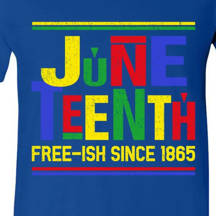 Black History Juneteenth Freegiftish Since 1865 African Melanin Funny Gift V-Neck T-Shirt