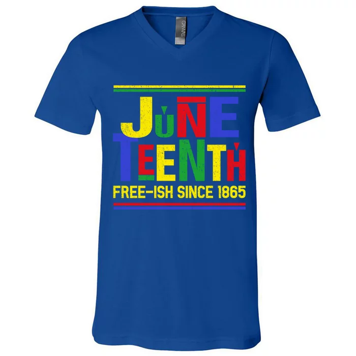 Black History Juneteenth Freegiftish Since 1865 African Melanin Funny Gift V-Neck T-Shirt